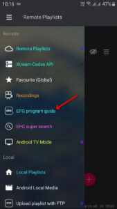 Remote playlists menu interface inside the gse smart iptv application layout