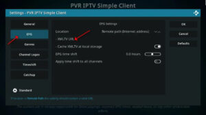 Media player settings interface highlighting the XMLTV configuration tab to load the best epg for iptv streams